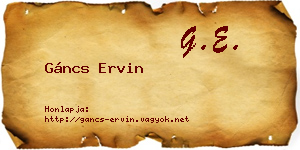 Gáncs Ervin névjegykártya